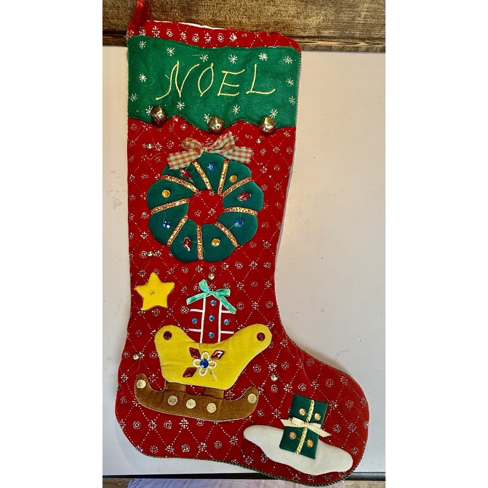 NOEL PLUSH JINGLES GLITTERY VELVETY SOFT CHRISTMAS STOCKING 24"